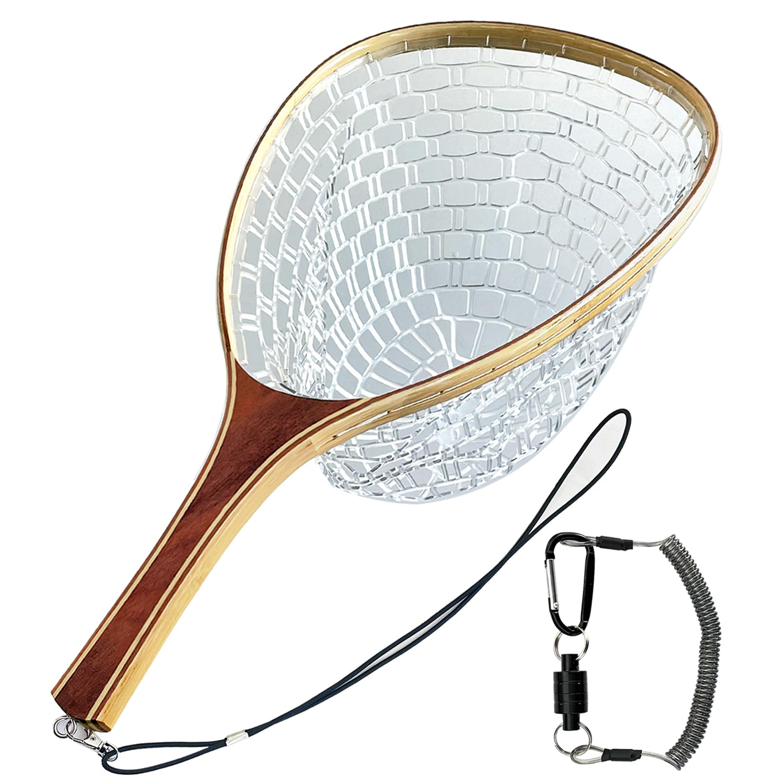 SEASPRO 23.62in fly fishing landing net with wooden handle and rubber mesh