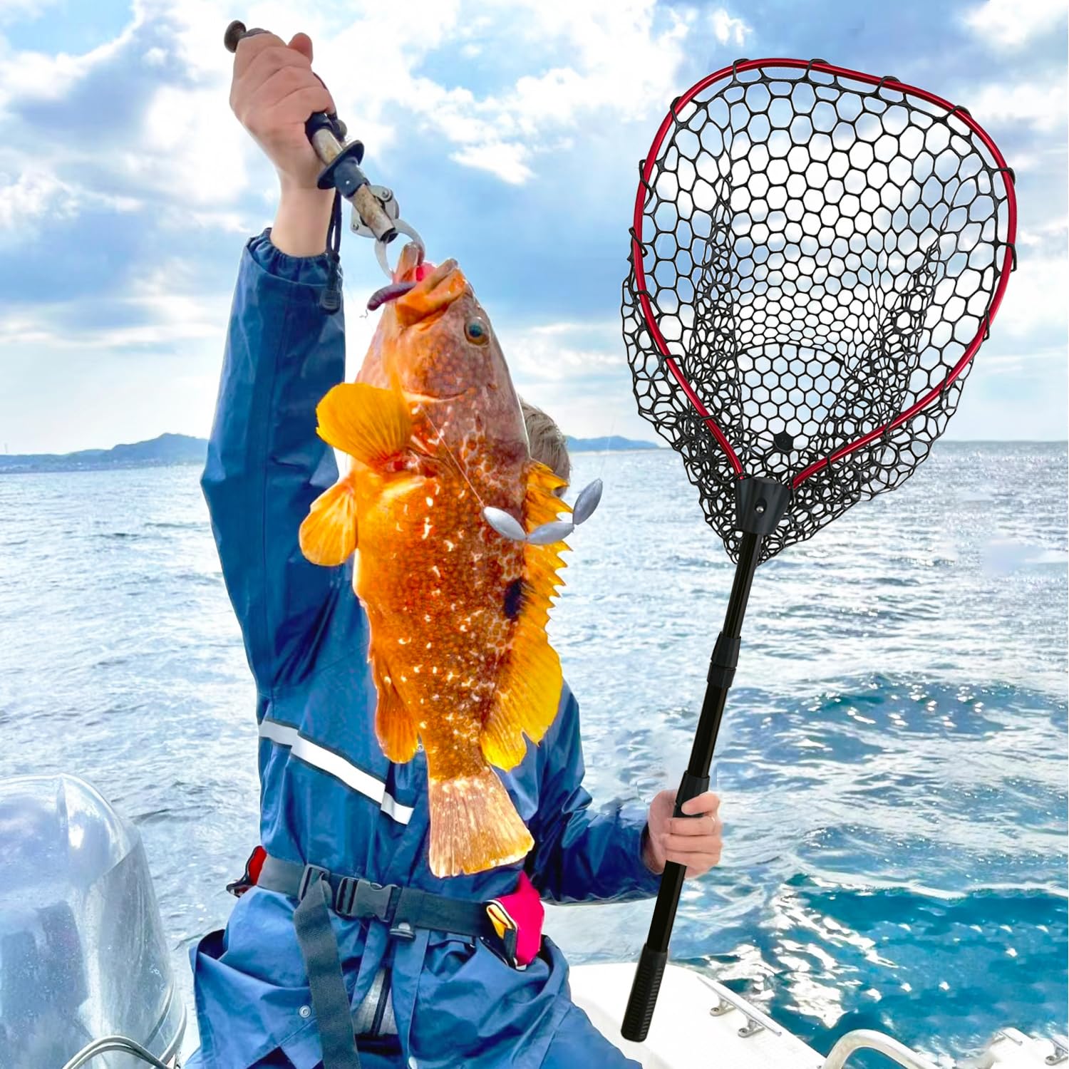 Foldable and lightweight SEASPRO fishing net ready for storage