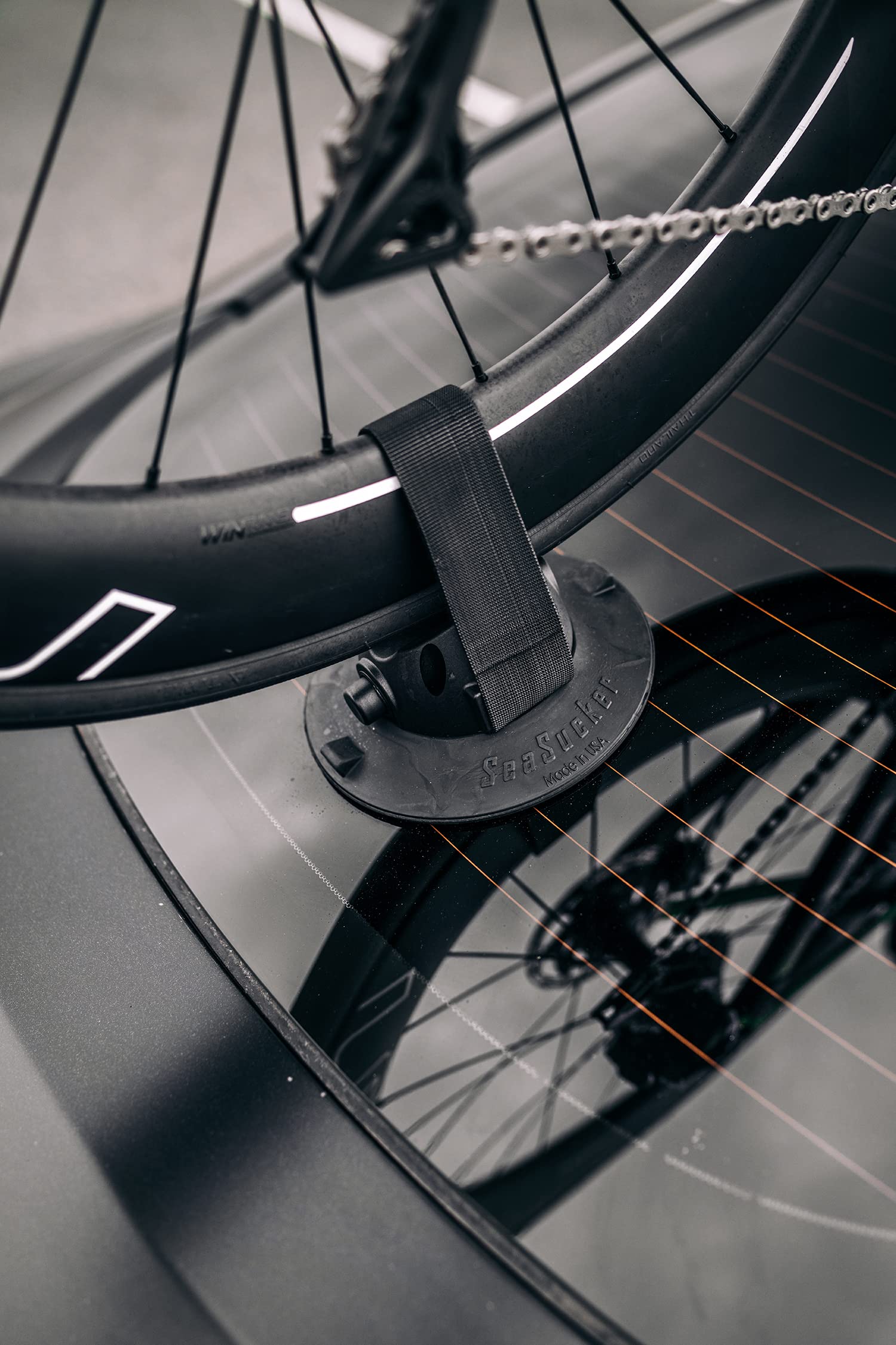 SeaSucker Talon MAX fork clamp securing the front fork.