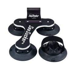 SeaSucker Talon MAX mounted on car roof with vacuum cups for secure bike transport.