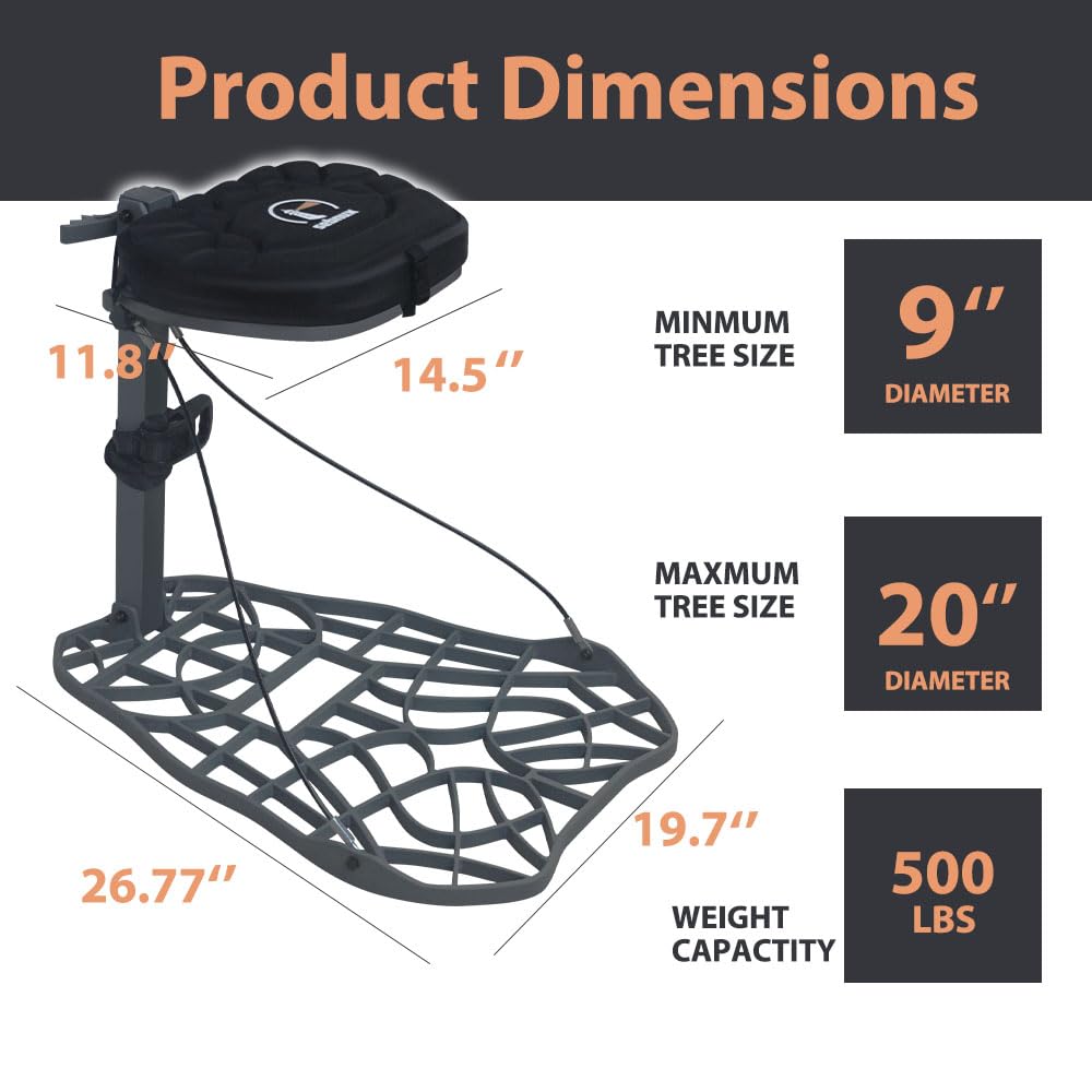 Sebnux hang-on stand platform 26-7 by 19-8 inches for stable shooting.