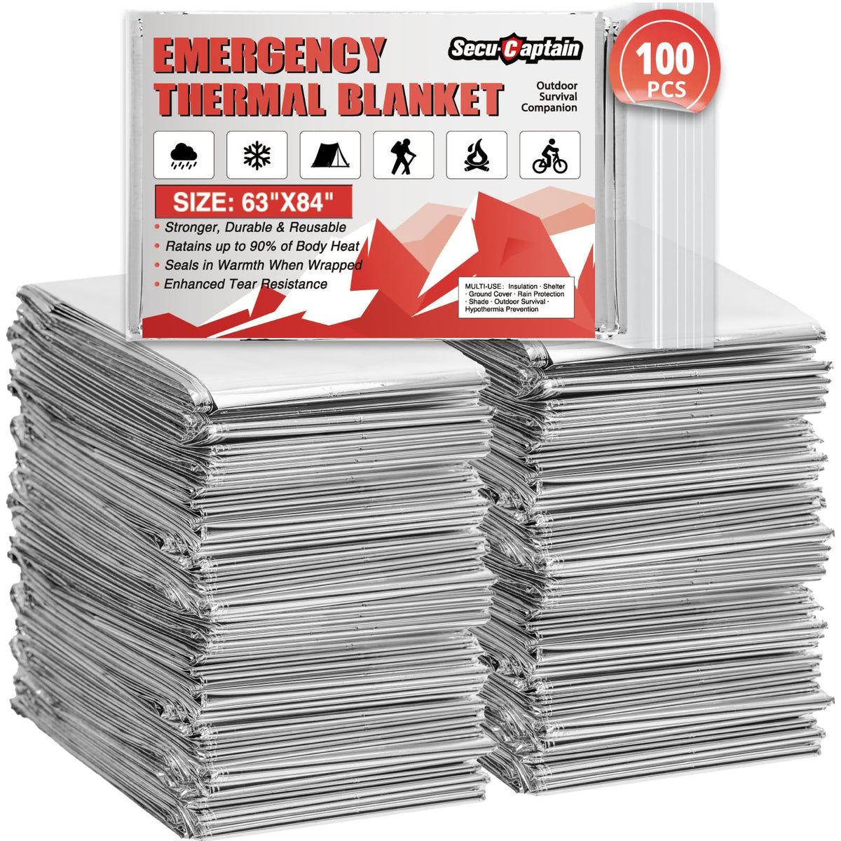SecuCaptain survival blanket pack-shot 84x63 showcases ready-to-go warmth for emergencies