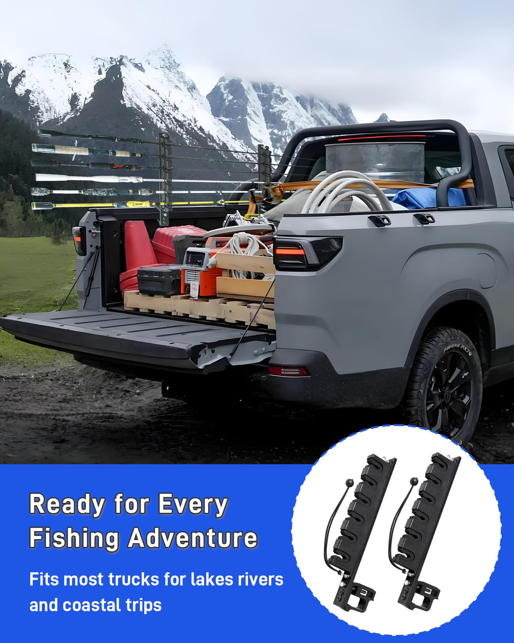 Rods secured in a tidy, clutter-free truck bed with the holder