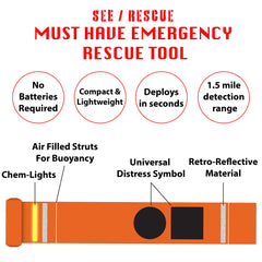 SEE/RESCUE Streamer buoyancy struts keep it floating and untangled.