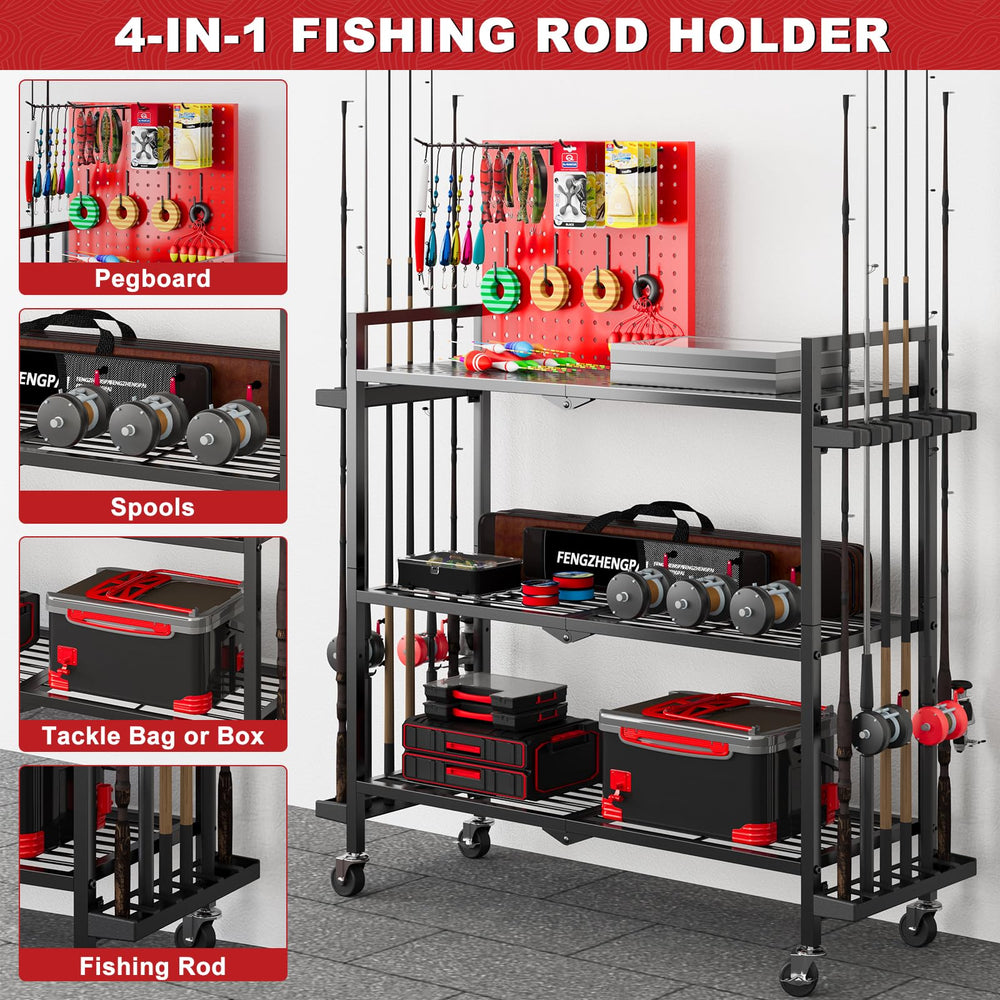 Pegboard top section for tools and small gear on SEEAHEAD rack