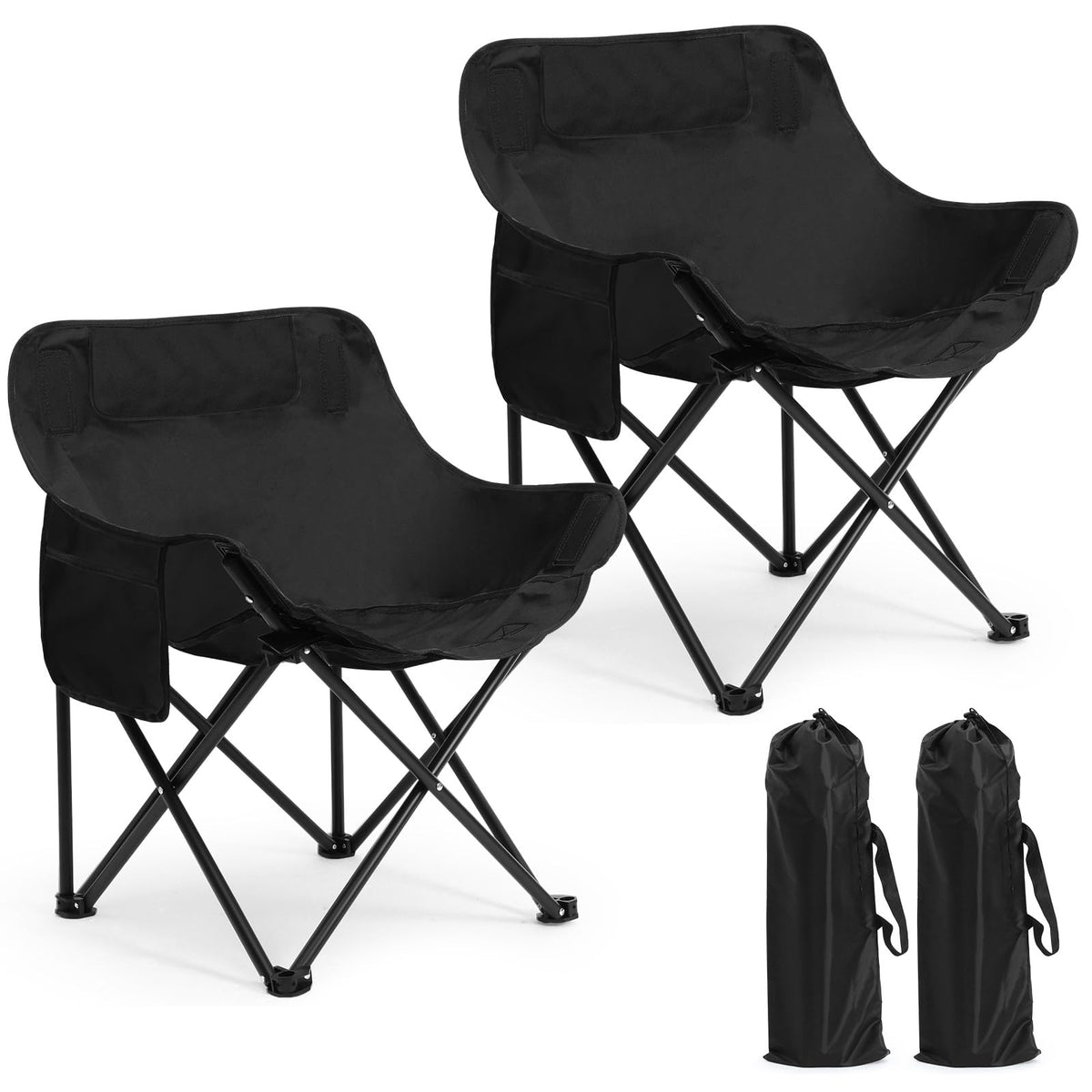Seeloowy two-pack compact camping chairs folded in carry bag for easy transport