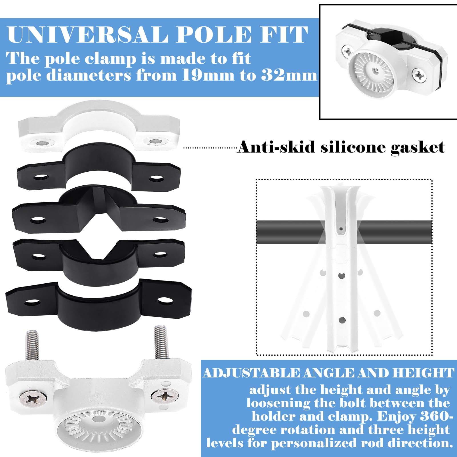 Adjustable angle and height on pole mount rod holder