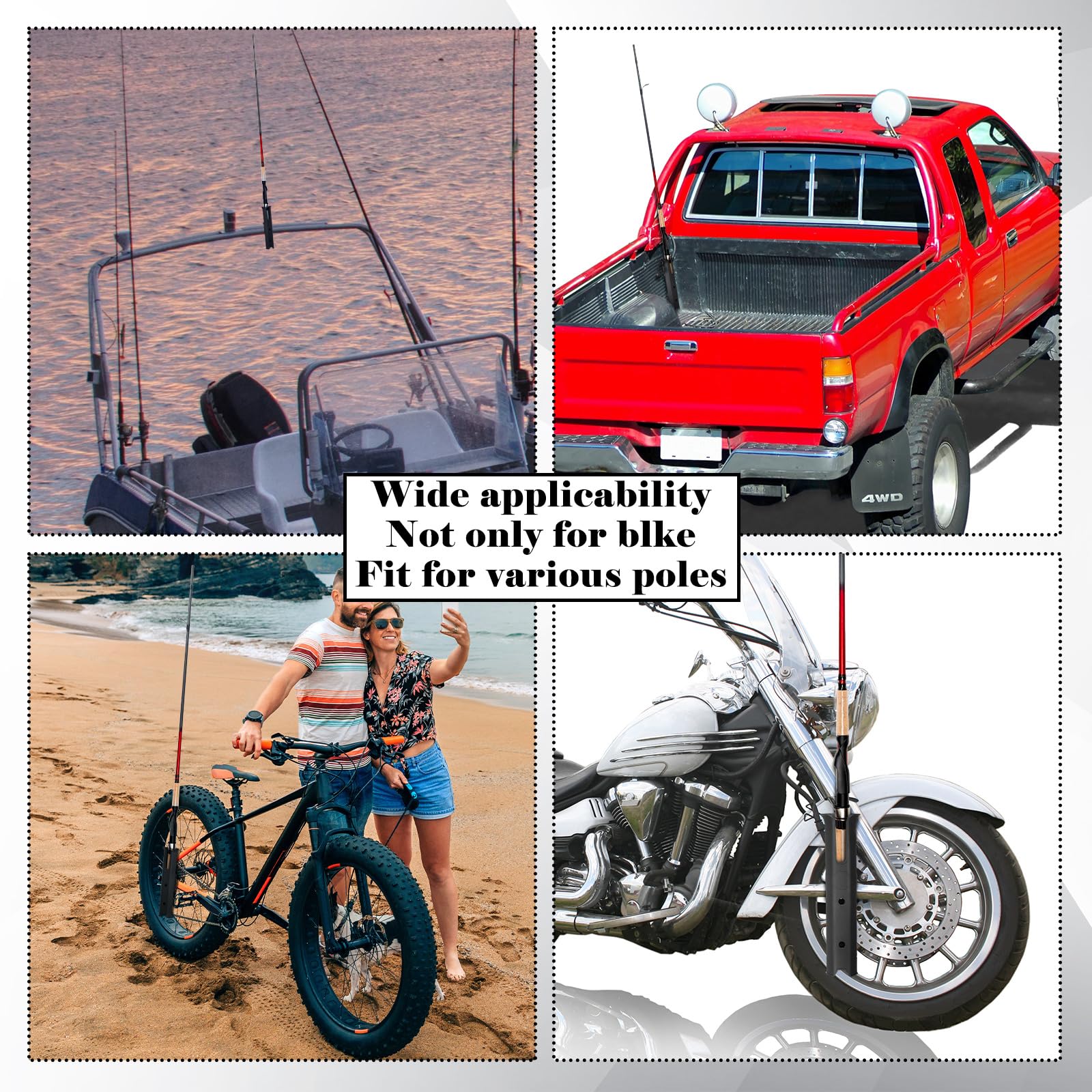 All-weather plastic rod holders suitable for bike, boat, kayak, and cart