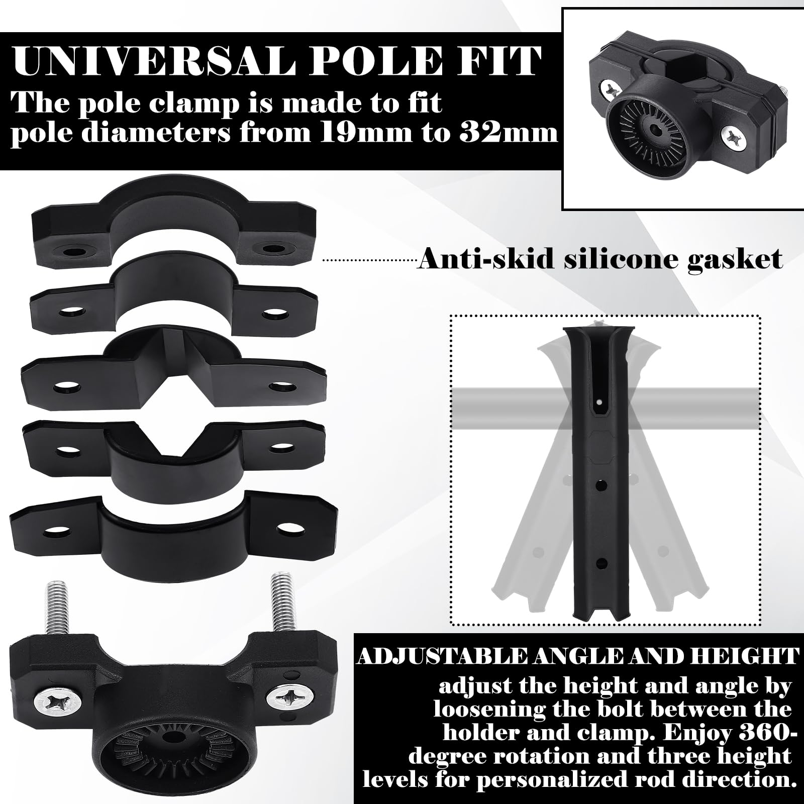 Rotatable clamp attached to the pole mounting bracket
