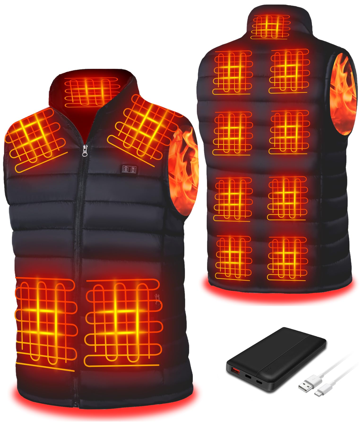 Seenew heated vest front view with battery pack for portable all-day warmth.