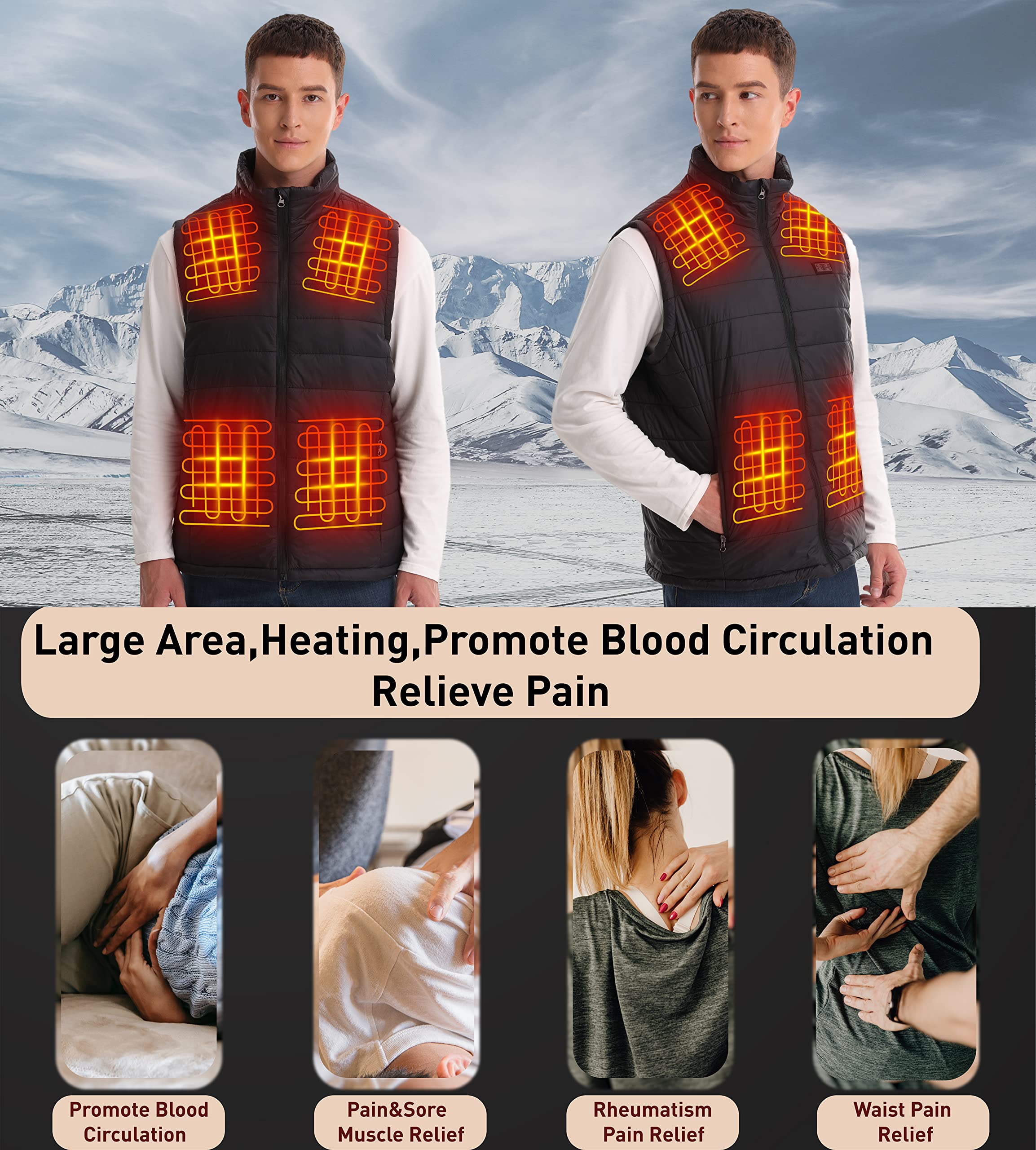 Seenew heated vest worn outdoors in winter demonstrates practical warmth.
