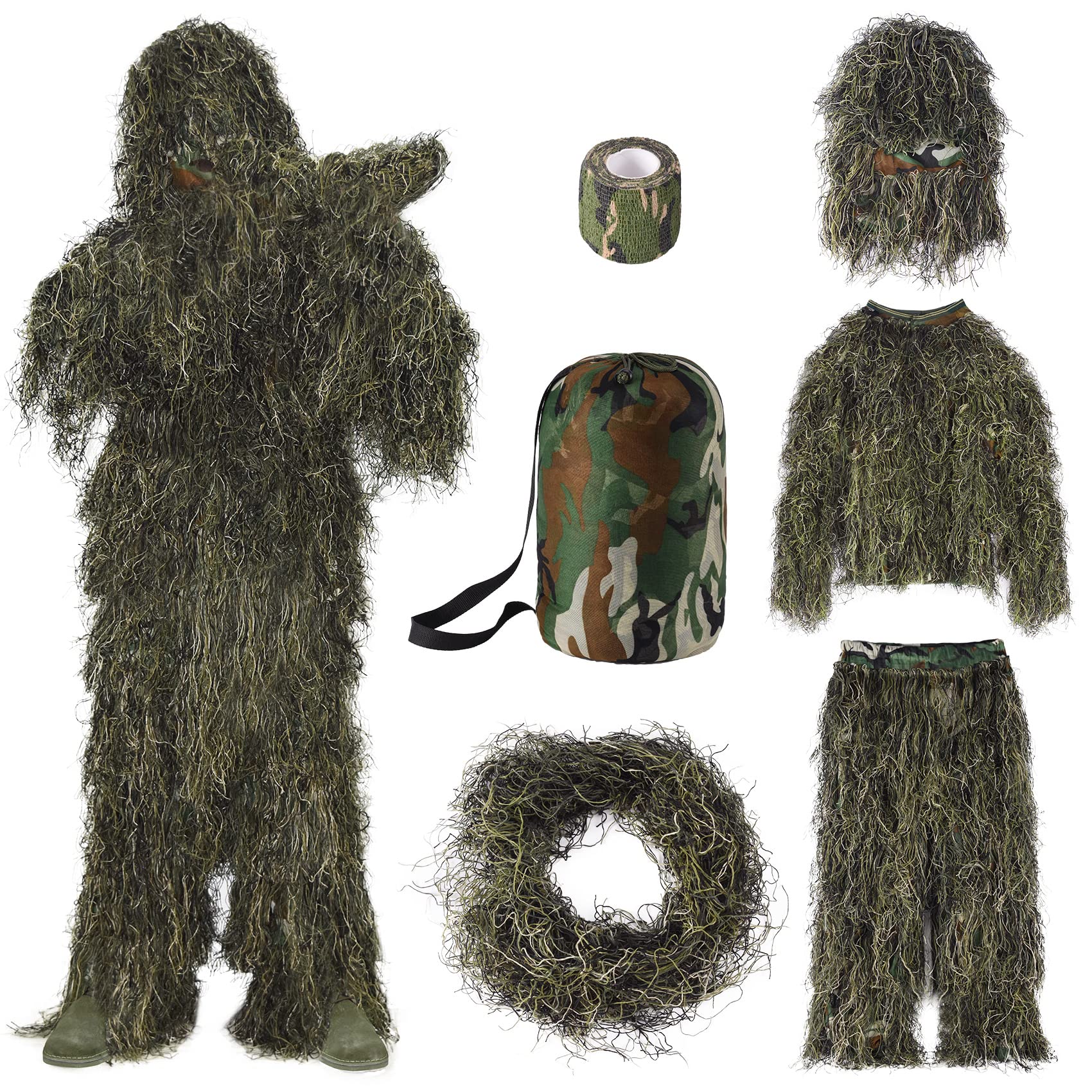 Seeutek ghillie suit hood in view, breathable concealment for woodland hunts.