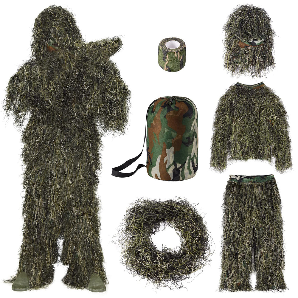 Seeutek ghillie suit hood in view, breathable concealment for woodland hunts.