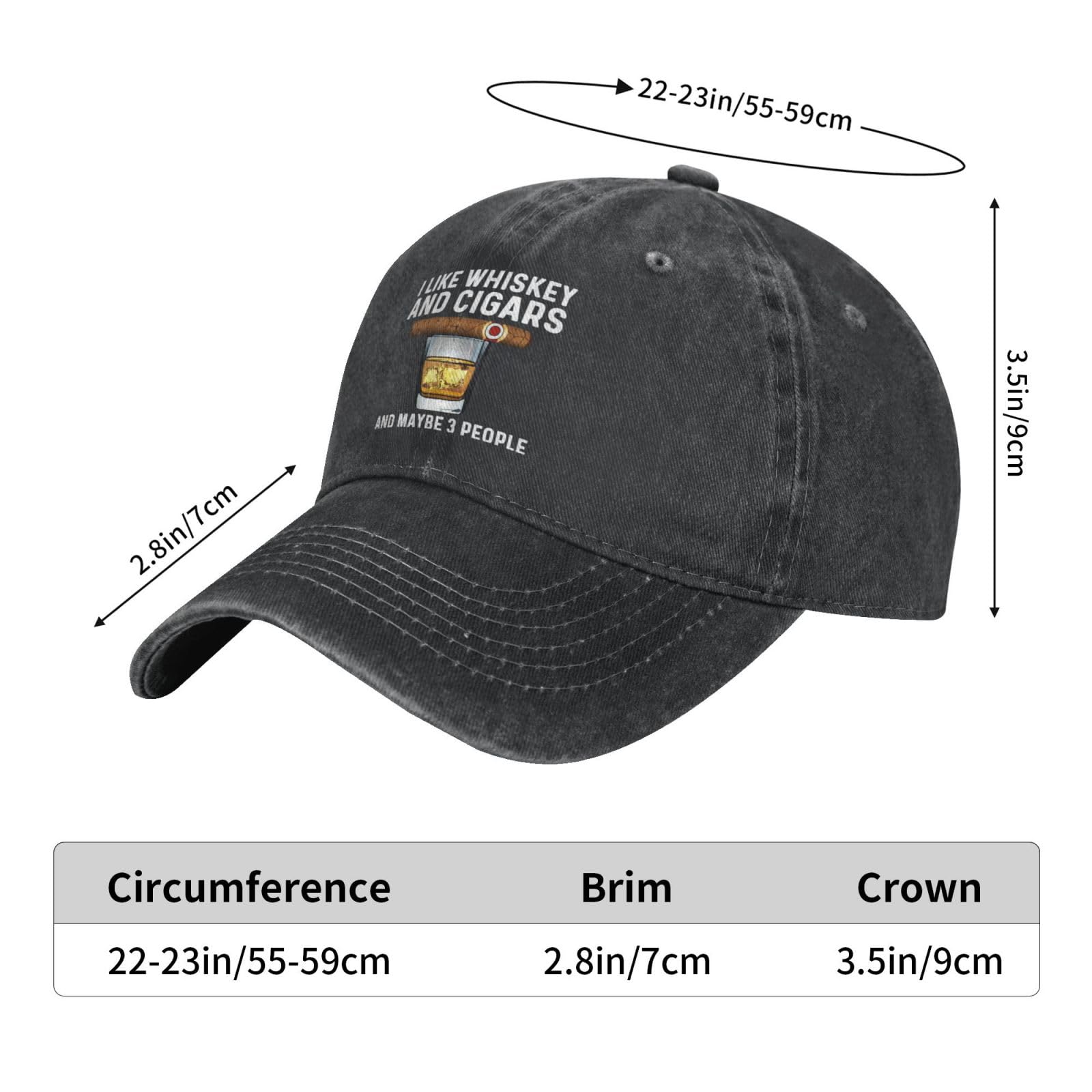 Sefgaen I Like Whiskey and Cigars adjustable cap fits a range of sizes.