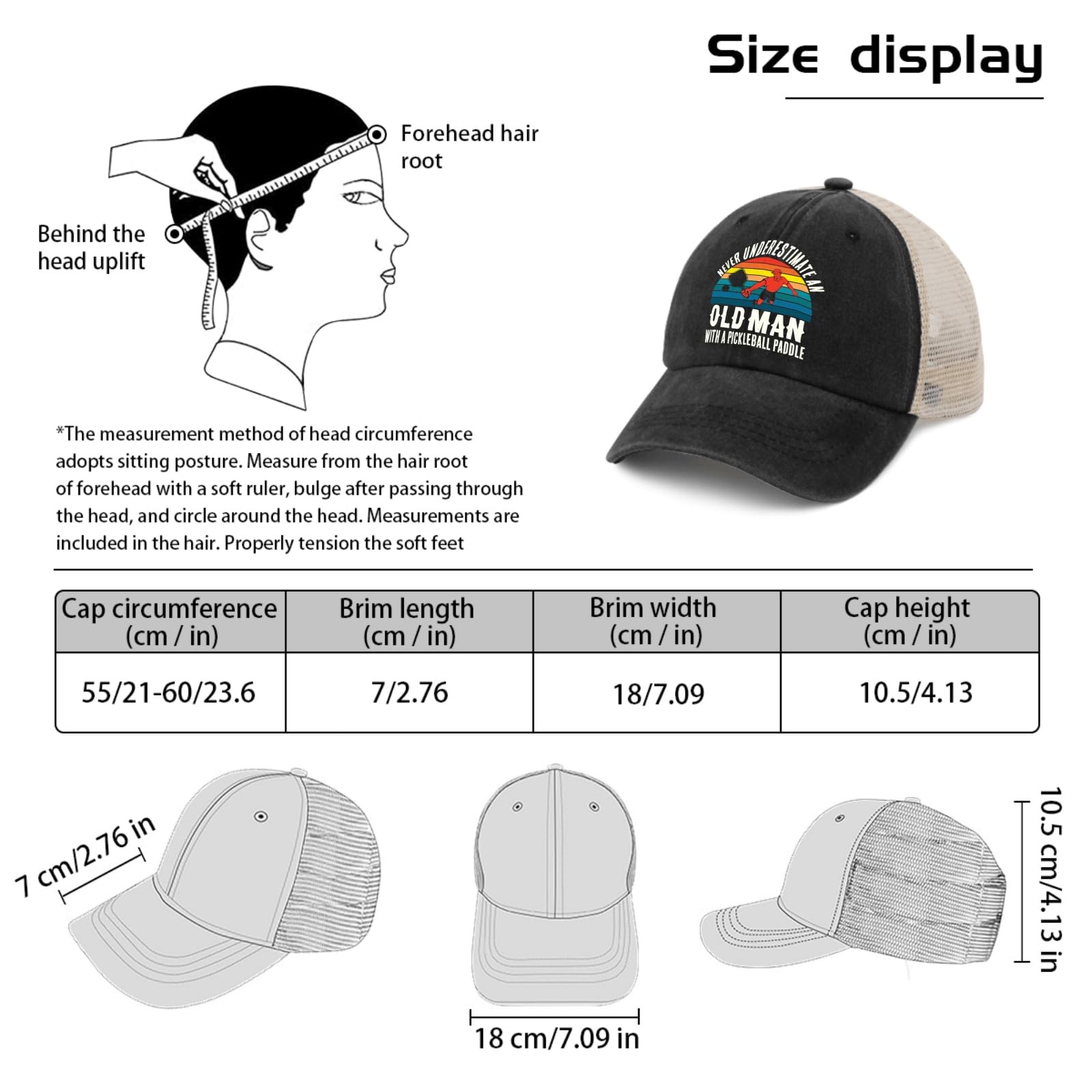 Sefgaen denim-washed trucker cap, soft feel for bad hair days