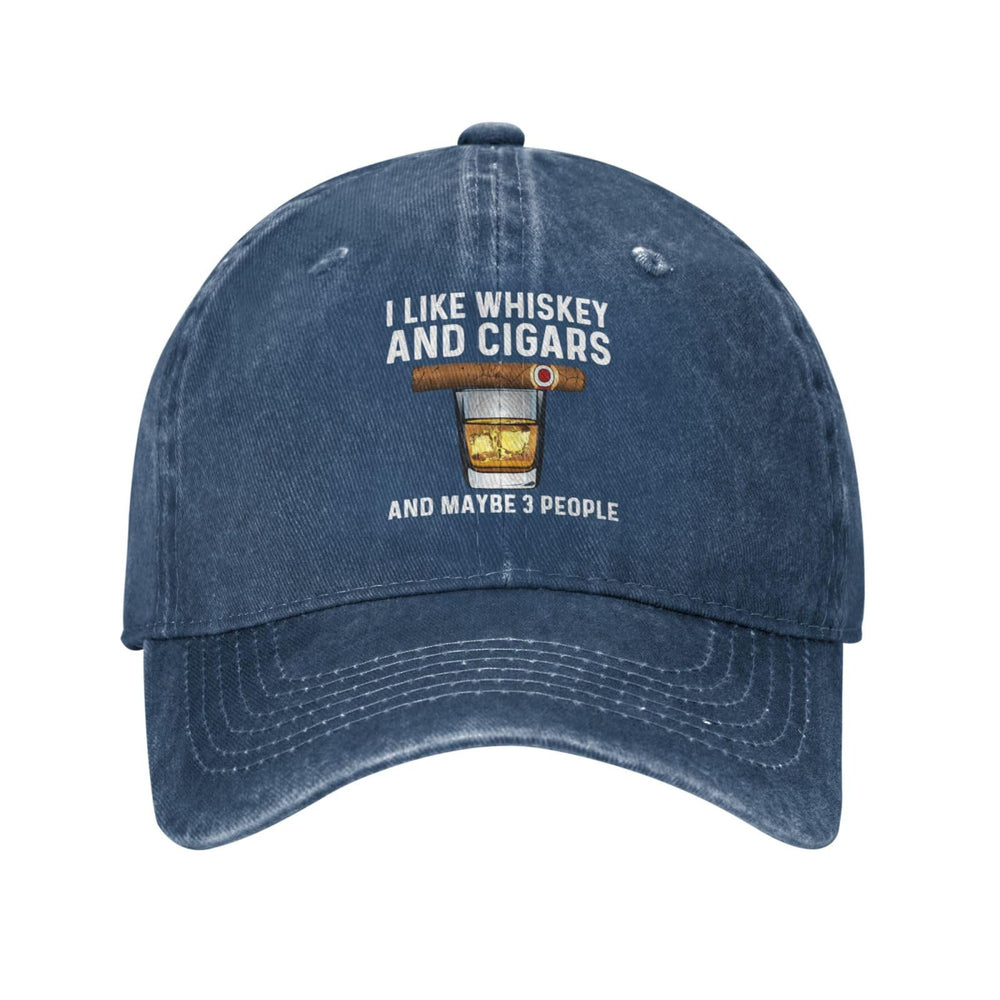 Sefgaen I Like Whisky and Cigars hat navy blue front view with breathable polyester
