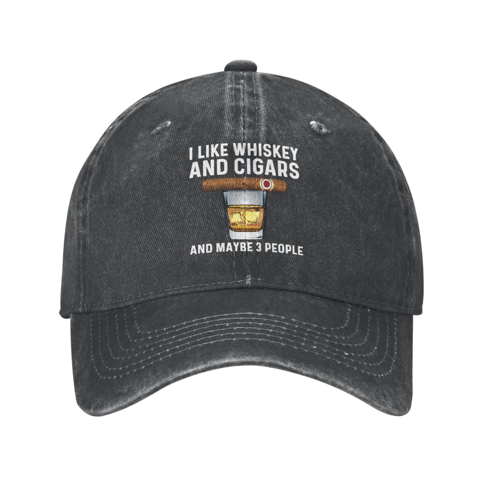 Sefgaen I Like Whiskey and Cigars hat front view, breathable polyester for all-day comfort.