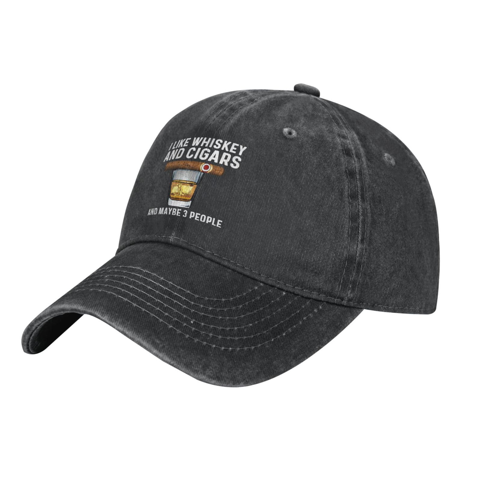Sefgaen I Like Whiskey and Cigars hat side profile shows adjustable strap.