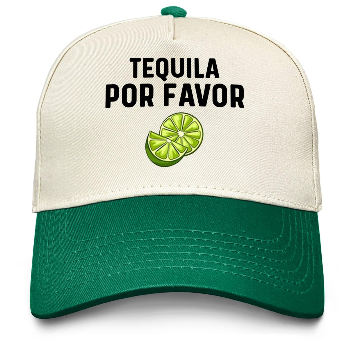 Sefgaen Tequila POR Favor hat front view, casual green cap for sunny days outdoors.