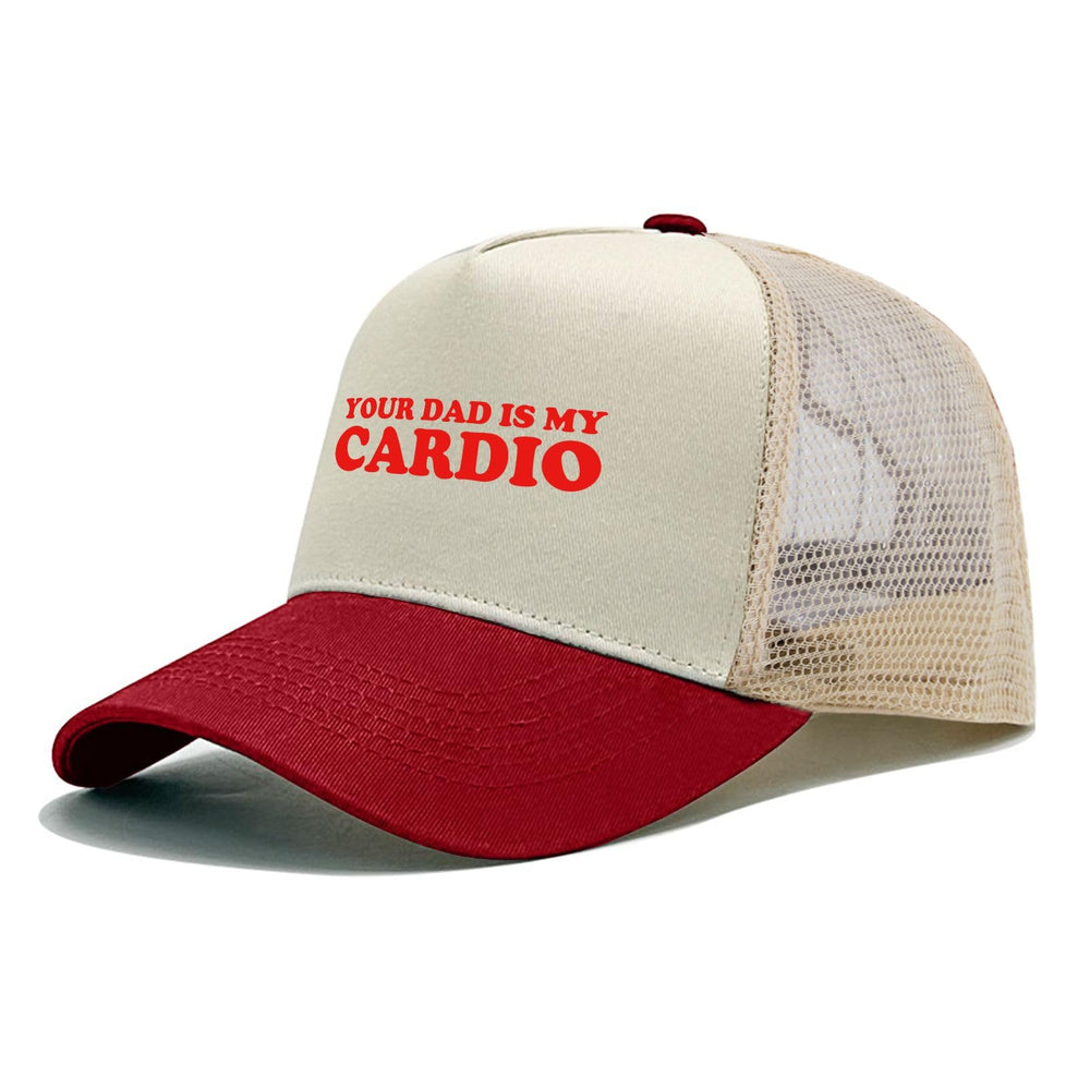 Sefgaen Your Dad Is My Cardio Trucker Hat side view for versatile everyday wear.