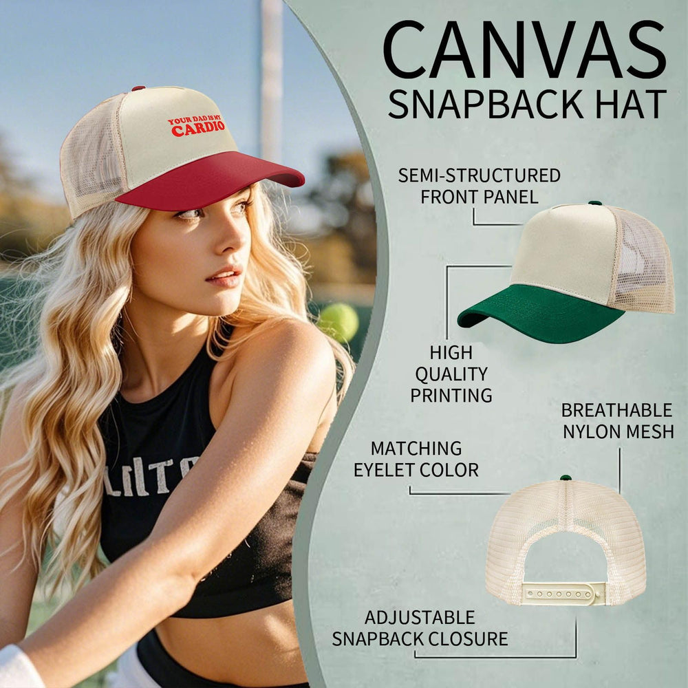 Sefgaen Your Dad Is My Cardio Trucker Hat inner label detail for authenticity.