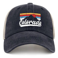 Sefgaen Colorado Mountains trucker hat front view, breathable mesh keeps you cool on summer hikes