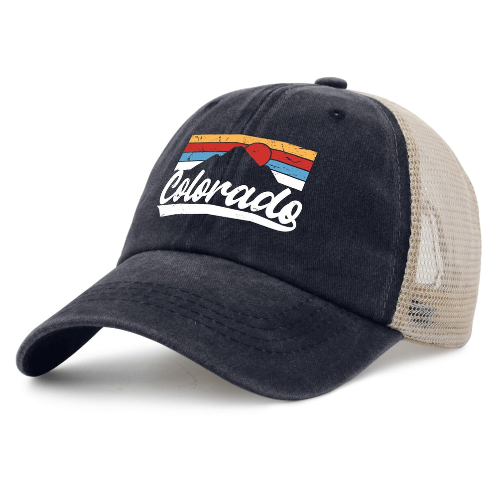 Sefgaen Colorado Mountains trucker hat side view, adjustable strap for a secure fit