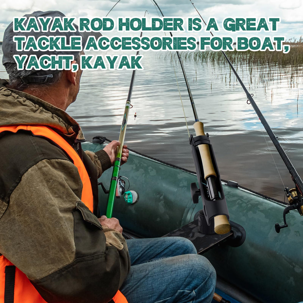 Swivel kayak rod holder in use
