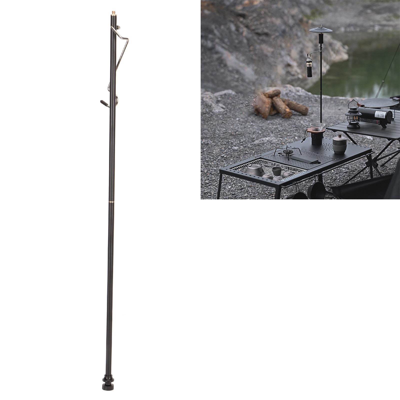 Segrehy collapsible lantern stand in use for campsite lighting with compact setup