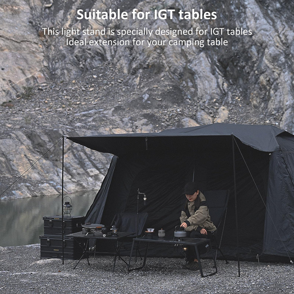 Segrehy folding camping lantern stand ready for travel and setup