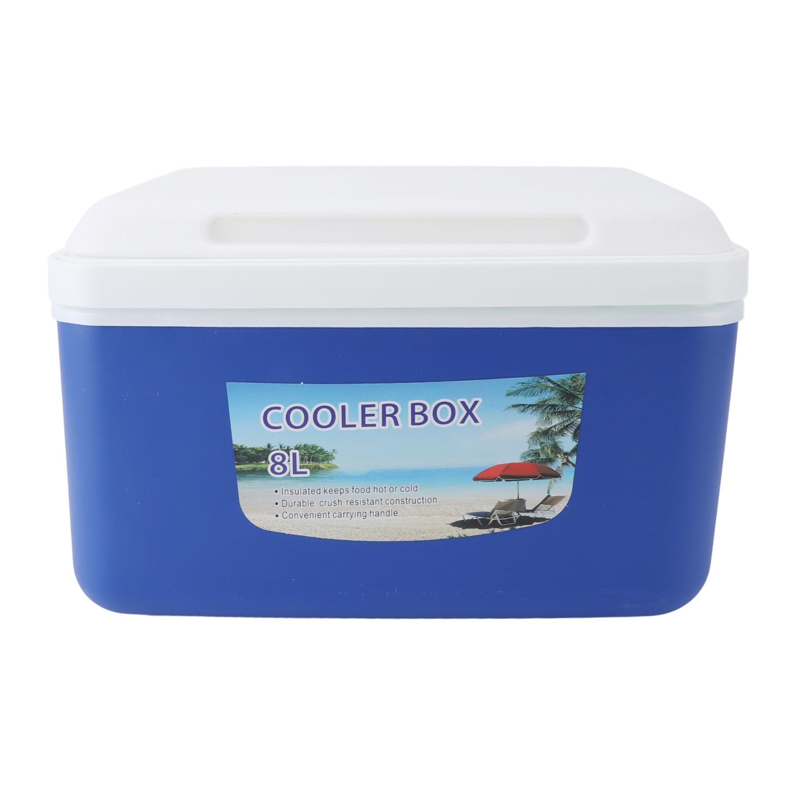Segrehy blue cooler at the beach ready for cold beverages