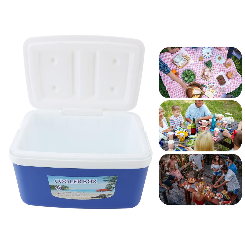 Segrehy 8L blue cooler on picnic scene with drinks