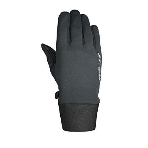 Close-up of textured grip on Seirus Heatwave glove for secure handling in winter.
