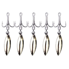 SEIWEI 5pcs 8# Bladed Treble Hooks with Willow Spinner Gold – front view