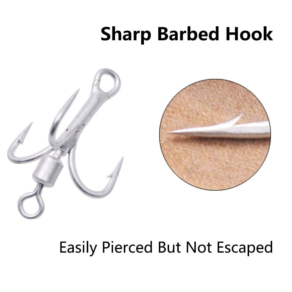 SEIWEI treble hooks with willow blade, silver finish, durable construction close-up