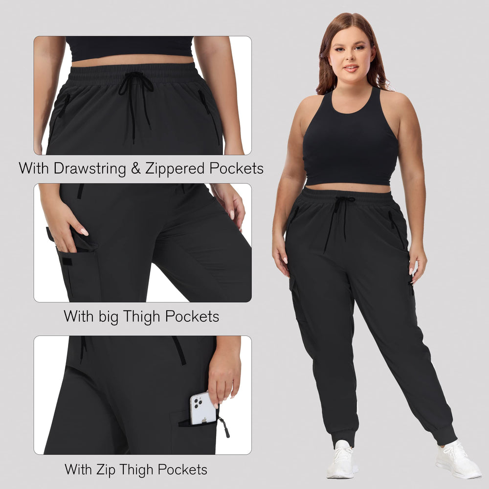 Sekino women's plus-size cargo hiking pants lightweight fabric for easy packing.