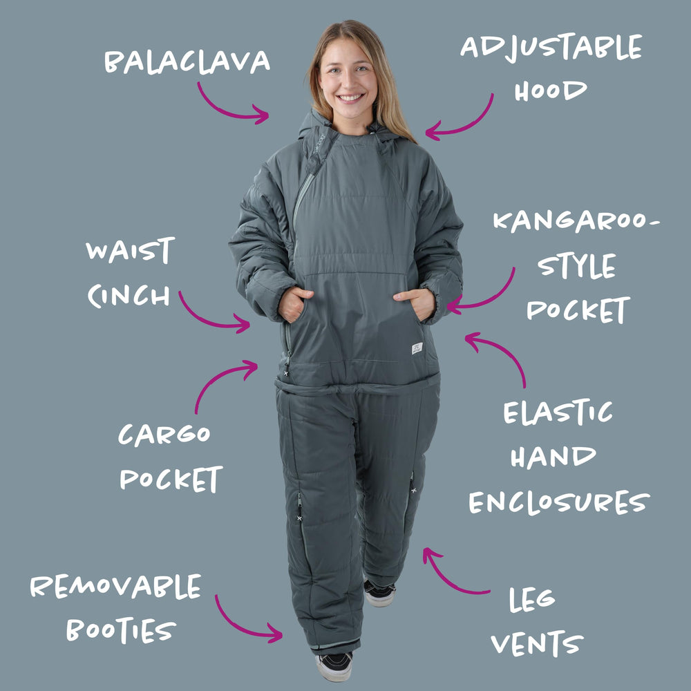 Selk'bag SWYTCH Original warmth with water-repellent shell for damp mornings.