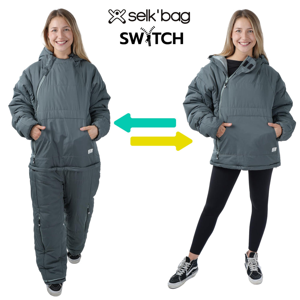 Selk'bag SWYTCH Original jacket mode—standalone outerwear for casual wear and warmth.