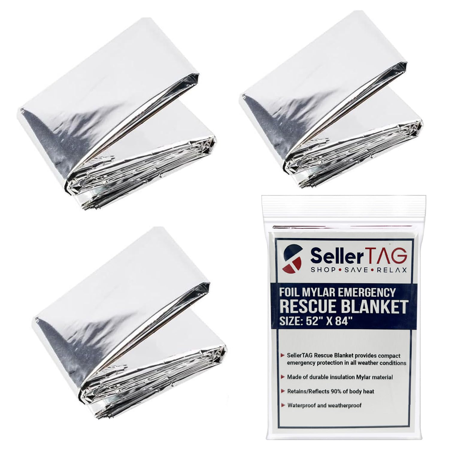 Sellertag Emergency Foil Blanket 52x84 folded neatly for quick access and warmth
