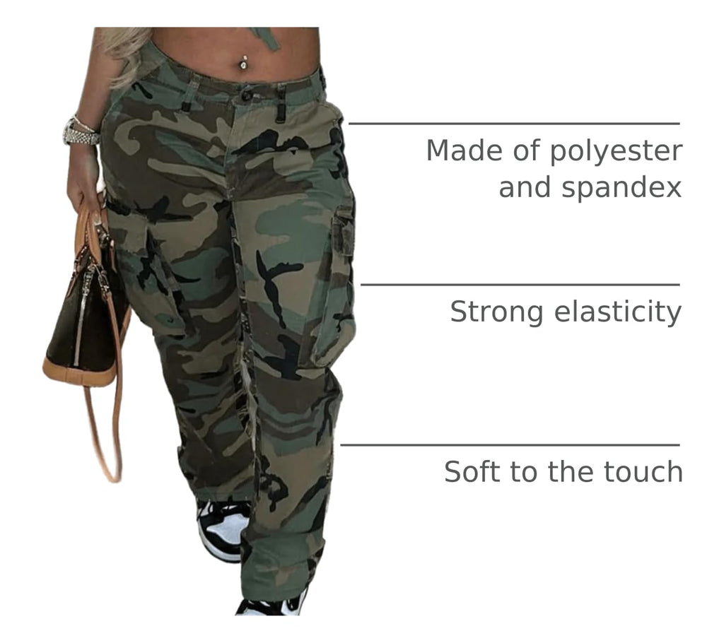 Seltaon high-waist cargo pants close-up shows durable, flattering fit.
