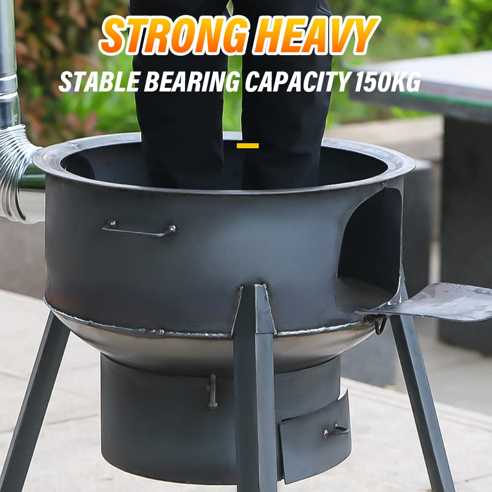 SelWatty stove connects to a fan for improved airflow.