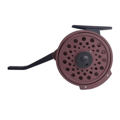 Semi-automatic fly fishing reel in coffee color with drag adjustment