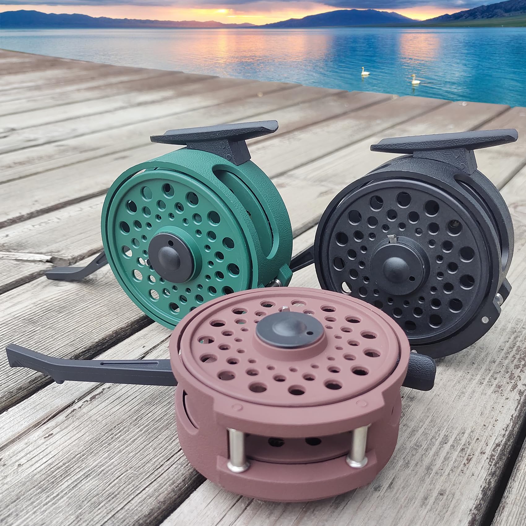 Graphite nymph fly rod reel in coffee color