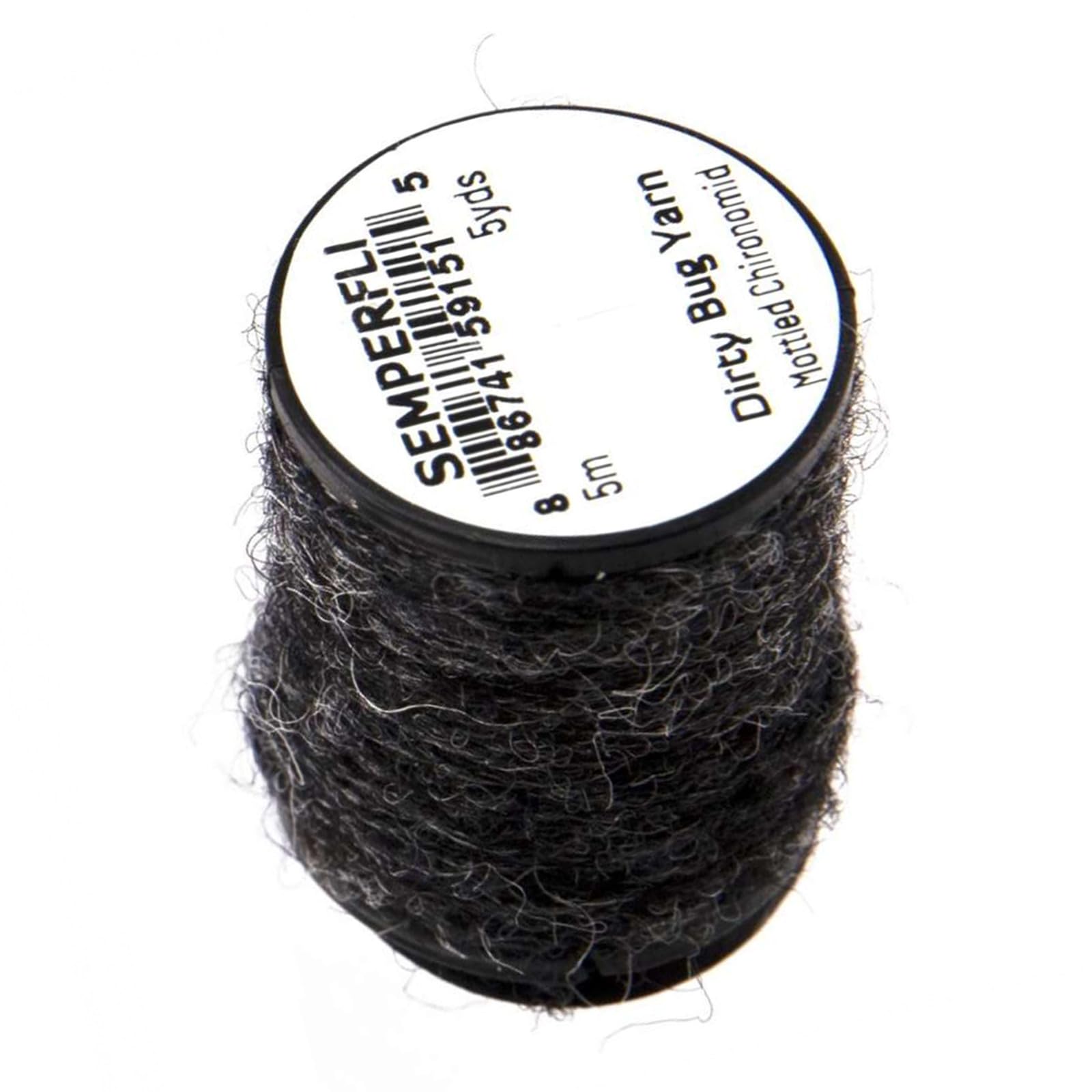Semperfli Dirty Bug Yarn Mottled Chironomid shown on a rope for versatile dubbing and realism.