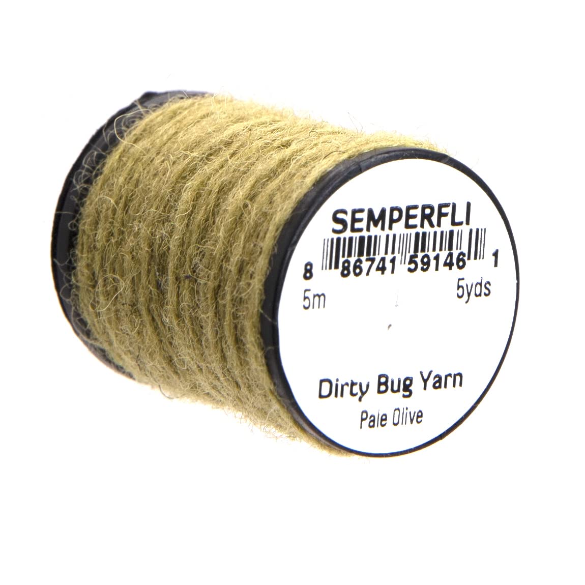 Semperfli Dirty Bug Yarn Pale Olive with multi-colored fibers for lifelike nymphs and shrimp patterns.