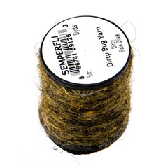 Semperfli Dirty Bug Yarn Pale Olive on spool, ideal for consistent dubbing blends.