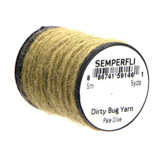Semperfli Dirty Bug Yarn Pale Olive with multi-colored fibers for lifelike nymphs and shrimp patterns.