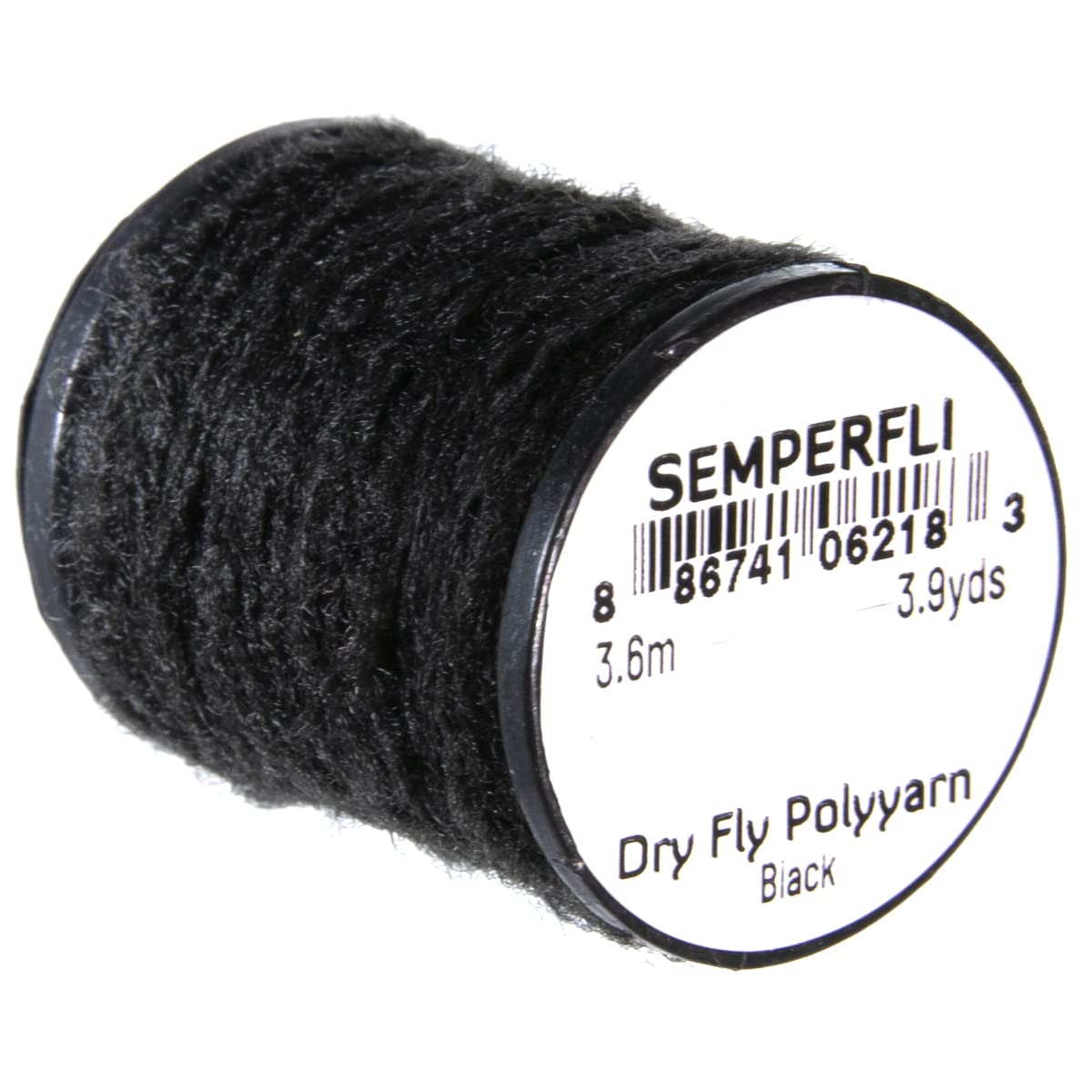 Semperfli Dry Fly Poly Yarn Black, ideal for floating dry fly bodies with buoyant, air-trapping fibers.