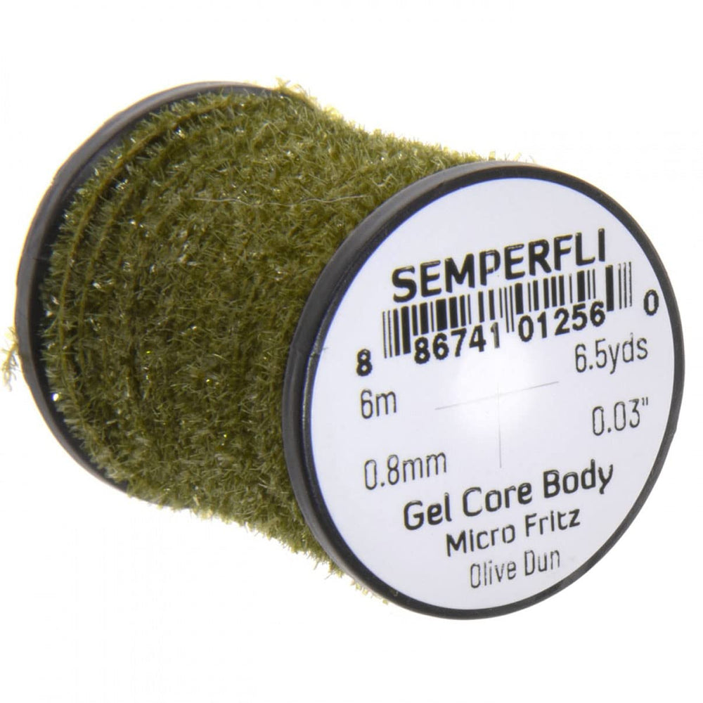 Semperfli Gel Core Micro Fritz Olive Dun on a small fly body for neat, durable tying