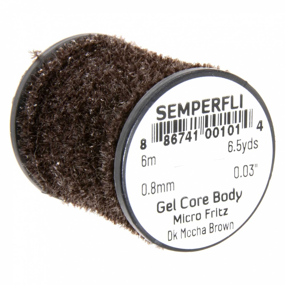 Semperfli Micro Fritz Gel Core spool close-up showing compact fritz for small fly bodies.